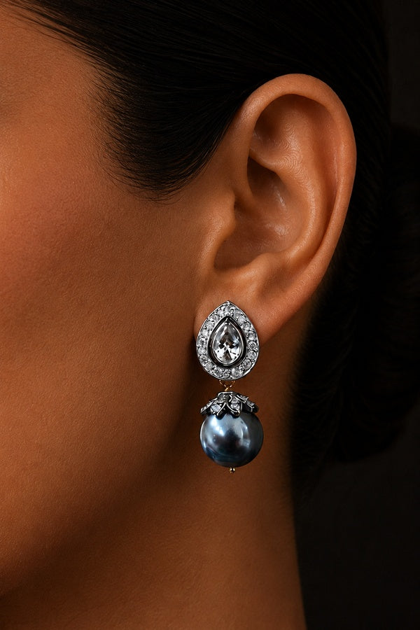 Drop Zirconia Grey Pearl Studs