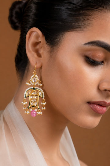 Tourmaline Drop Kundan Fish Earrings
