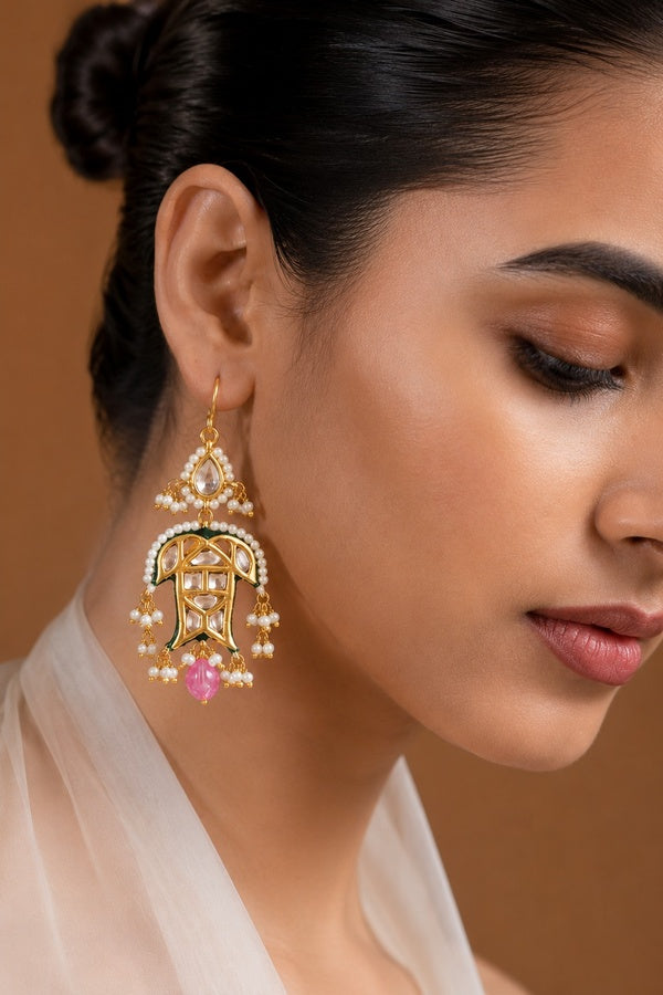 Tourmaline Drop Kundan Fish Earrings