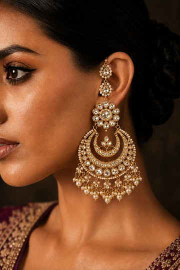 Statement Kundan Gold & White Pearls Chandbali
