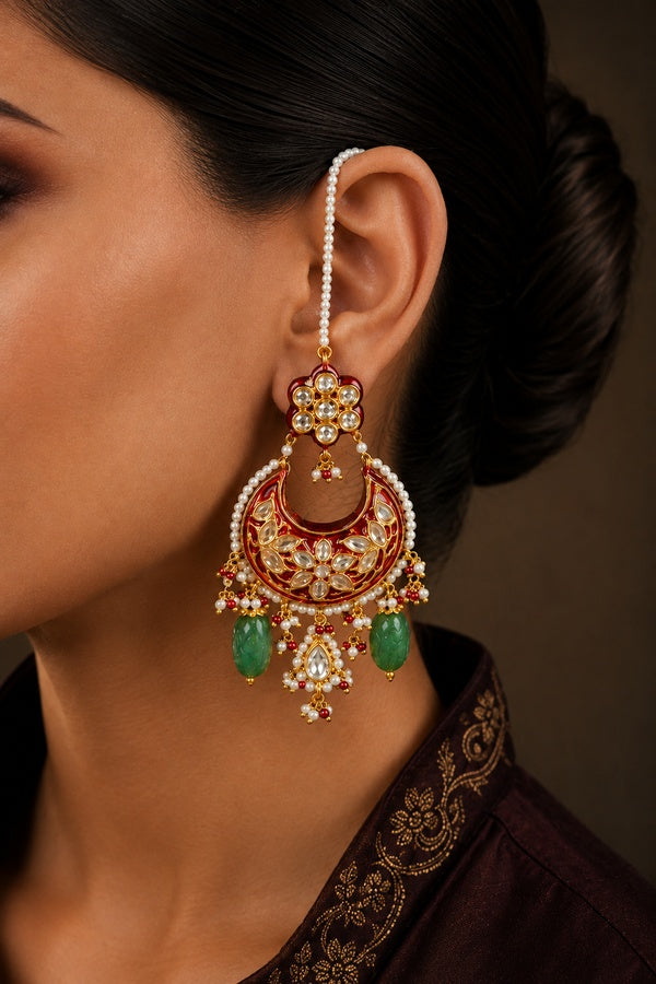 Emeralds Red Chandbali Earrings