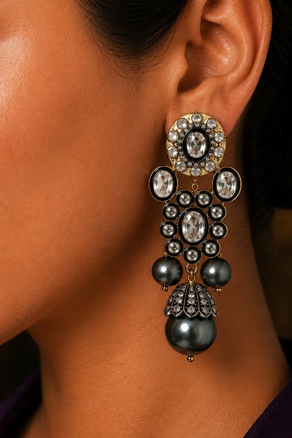 Black & White Grey Drop Zircon Earrings