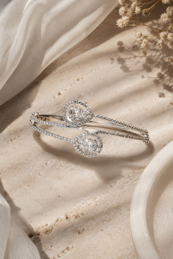 Silver Zirconia Adjustable Bangle Bracelet