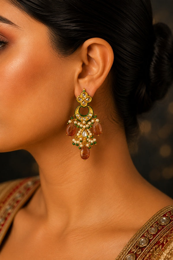 Chand Biya Garnet Kundan Earrings