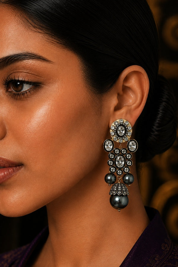 Black & White Grey Drop Zircon Earrings