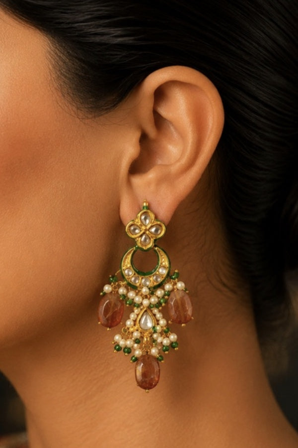 Chand Biya Garnet Kundan Earrings