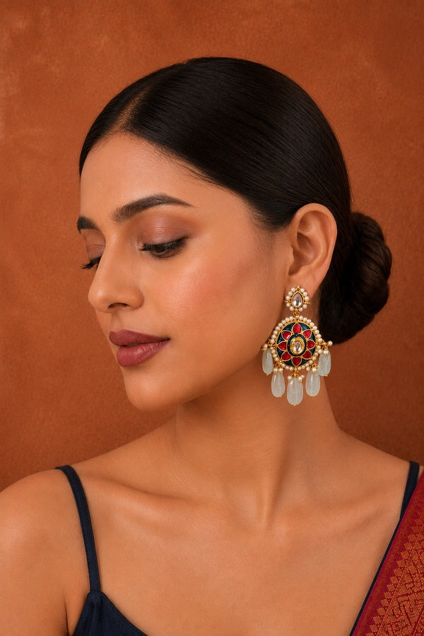 Royal Red Blue Flower Earrings