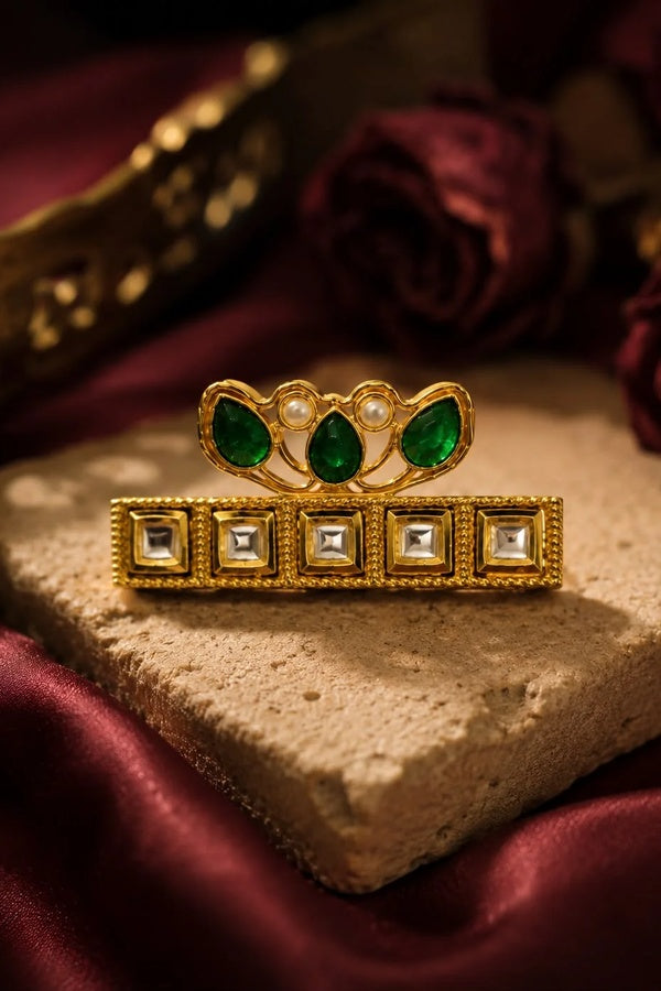 Gold & White Green Petal Pearls Ring