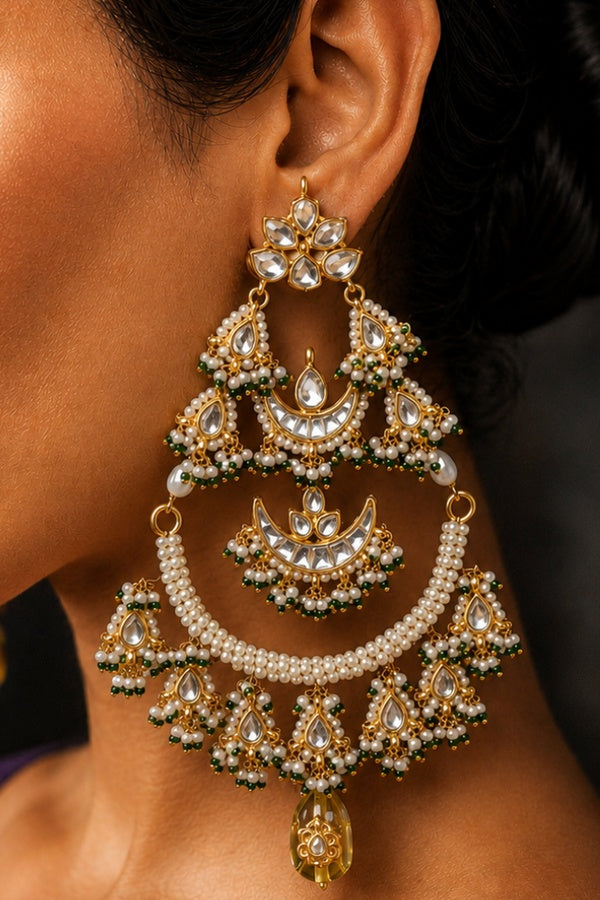 Statement Chand Biya Chandbali With Yellow Citrine Drop