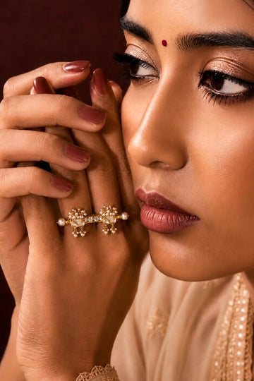 Gold & White Pearls Kundan Ring