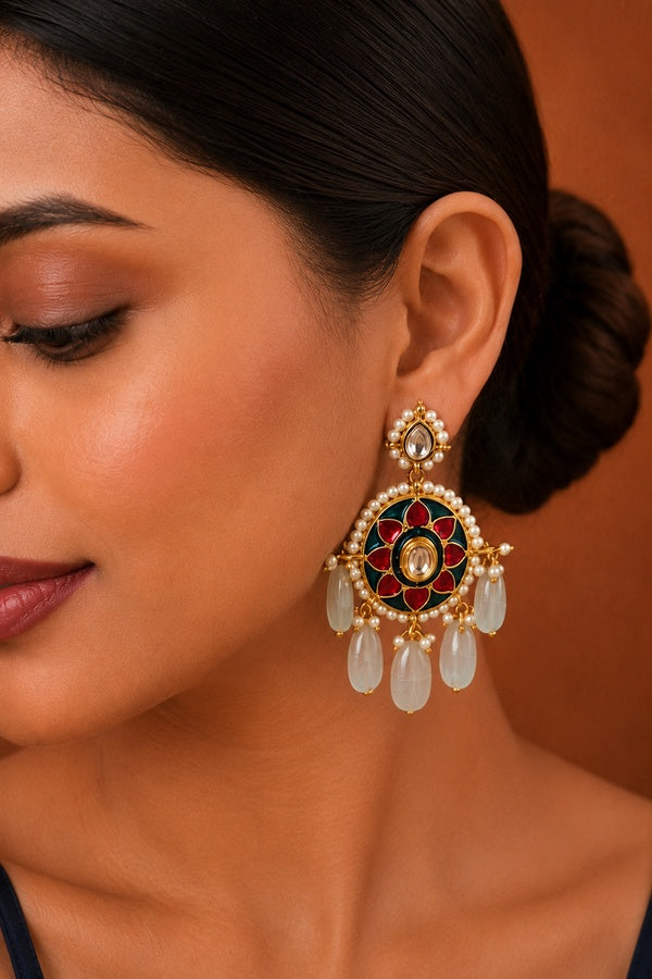 Royal Red Blue Flower Earrings
