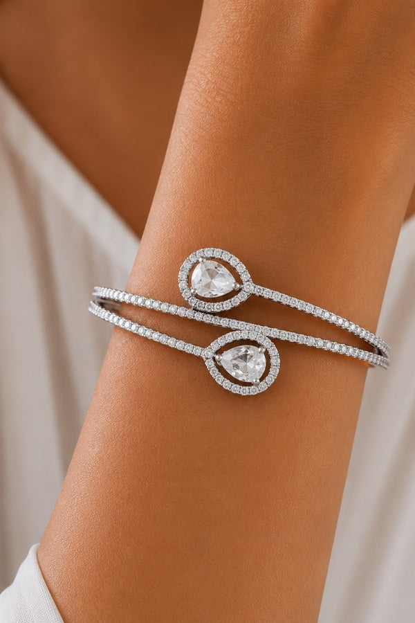 Silver Zirconia Adjustable Bangle Bracelet
