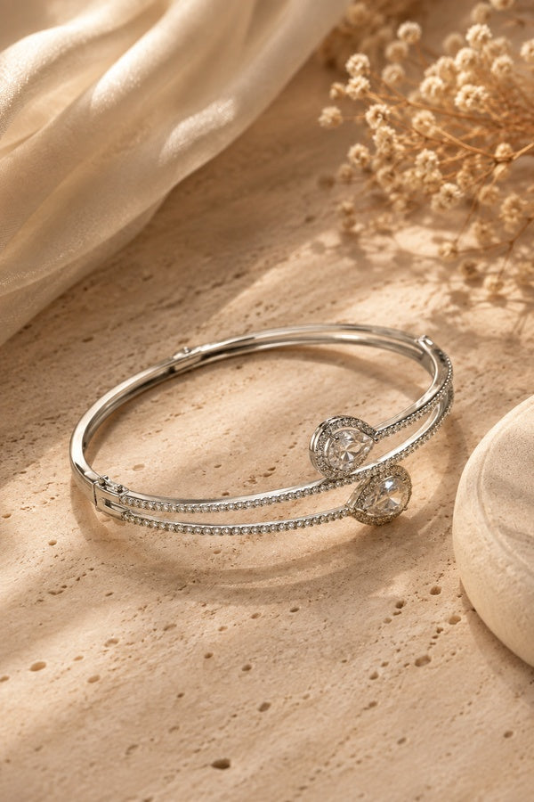 Silver Zirconia Adjustable Bangle Bracelet