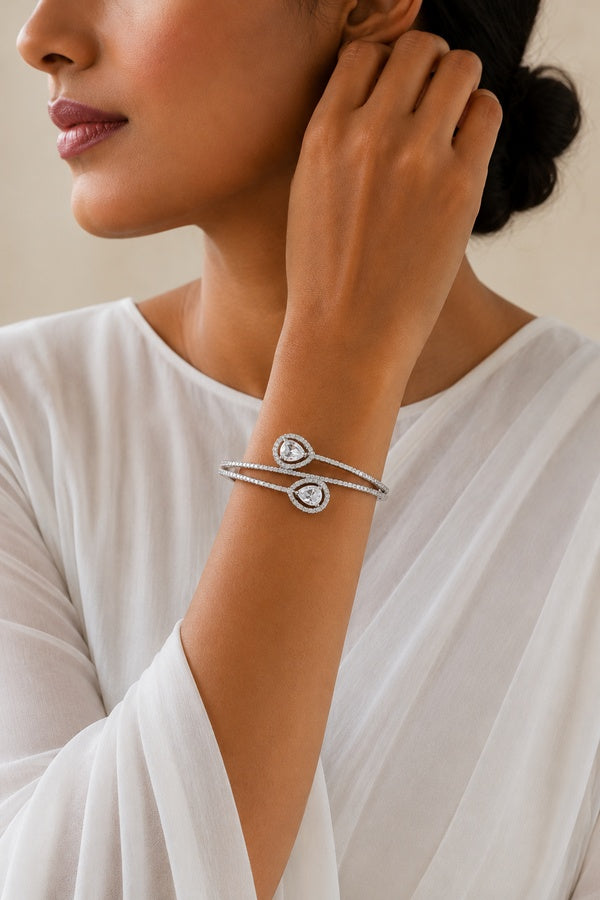 Silver Zirconia Adjustable Bangle Bracelet