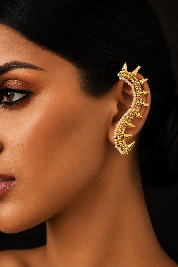Gold Plated Spike Earcuff Earrings