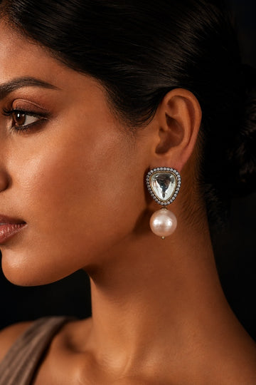 Pink Pearl with Zirconia Kundan Earrings