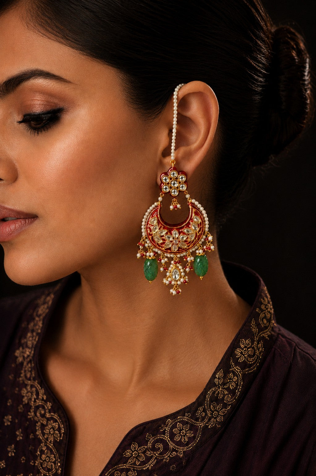 Emeralds Red Chandbali Earrings