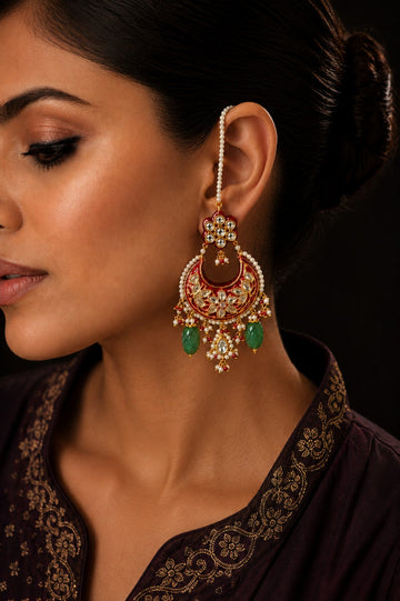 Emeralds Red Chandbali Earrings
