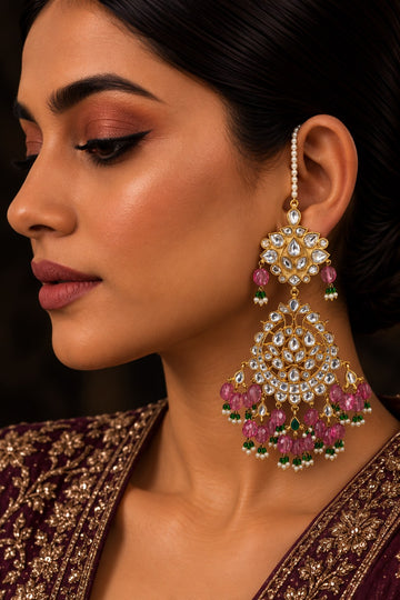 Blush Pink with Green Moti Jadai Earrings