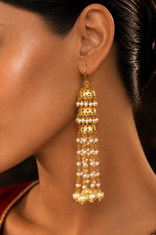 Gold Jhumki Earrings Danglers With Pearls
