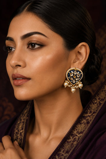 Boond Royal Blue Pearls & Kundan Earrings