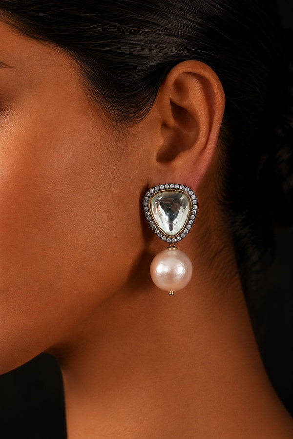 Pink Pearl with Zirconia Kundan Earrings