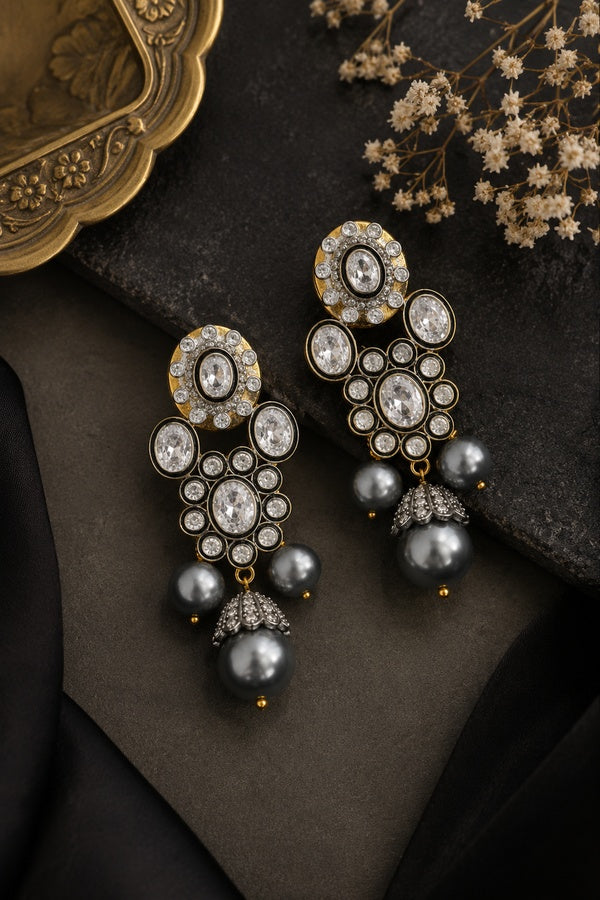 Black & White Grey Drop Zircon Earrings