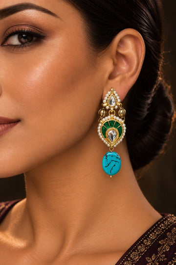 Green Kundan Turquoise Drop Earrings