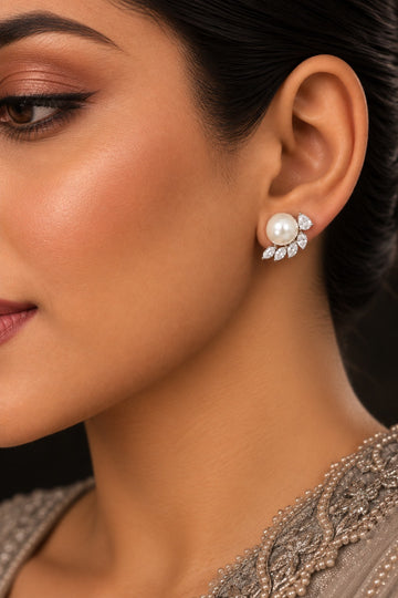 Proud Leaves Zirconia Pearl Stud