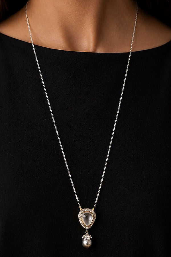 Grey Drop Polki Pendant Necklace