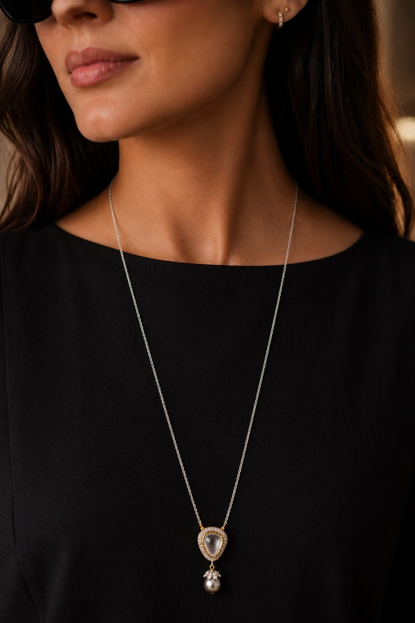 Grey Drop Polki Pendant Necklace