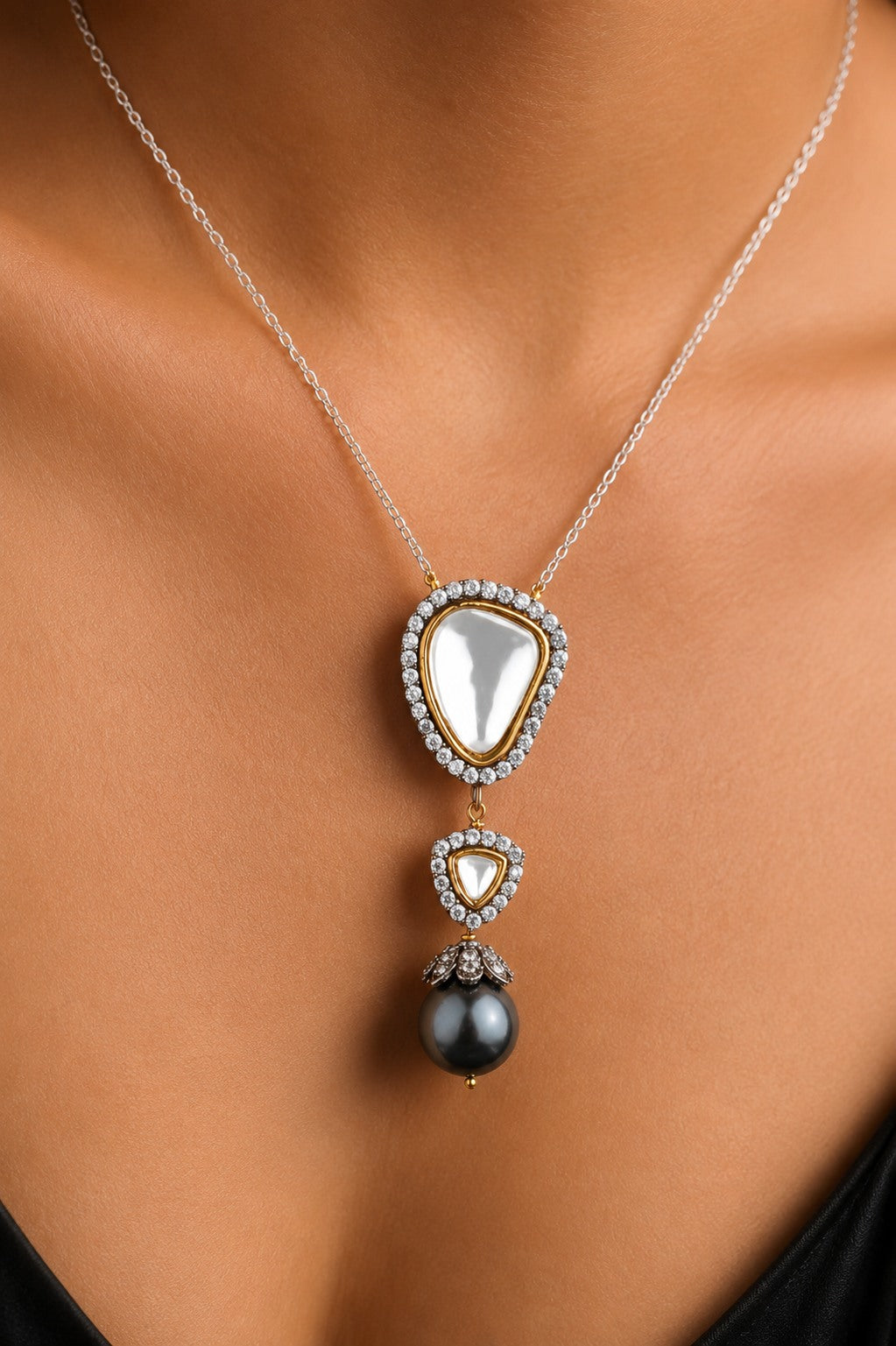 Grey Pearl with Zirconia Pendant Necklace