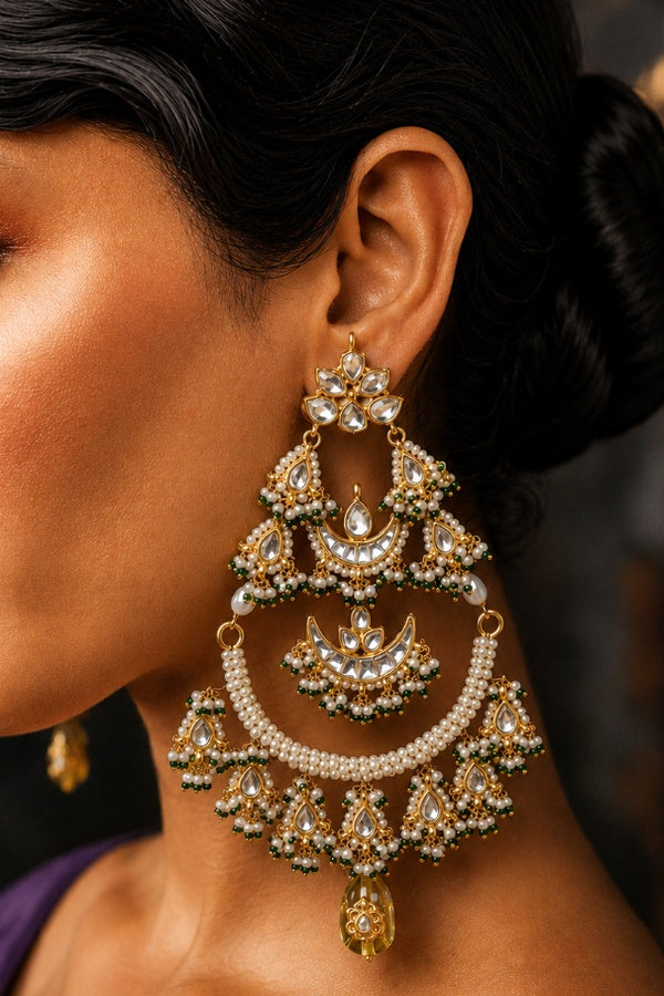 Statement Chand Biya Chandbali With Yellow Citrine Drop