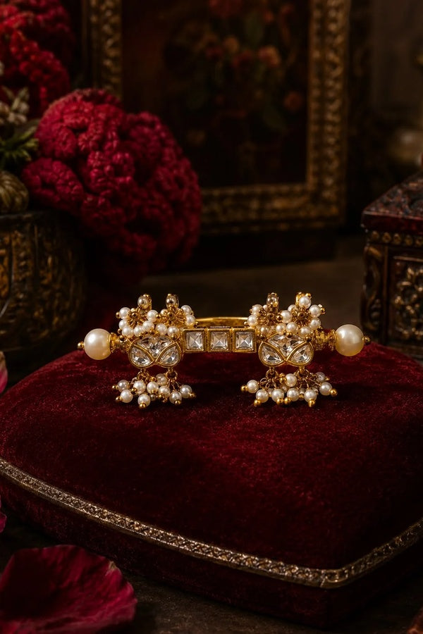 Gold & White Pearls Kundan Ring