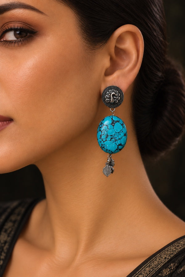 Turquoise with Silver Detail Dangler Earrings