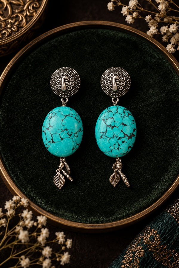 Turquoise with Silver Detail Dangler Earrings